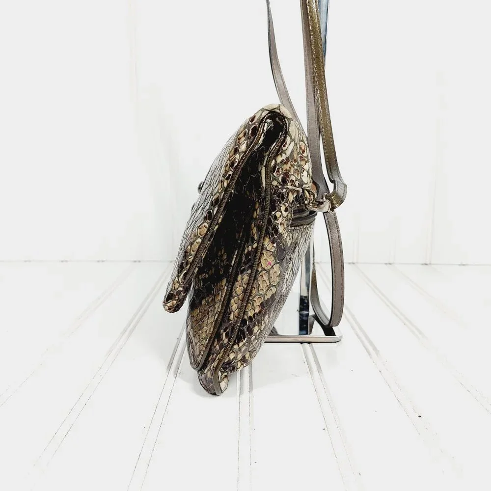 BRIGHTON Tan, Brown, Snake Skin Print SMALL Crossbody-Organizer Bag 0175